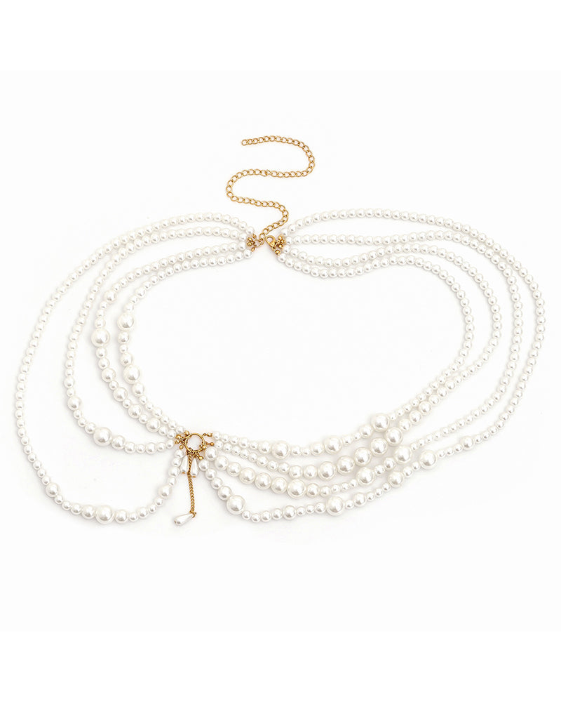 White Pearl Waist Chain Layered Chest Chain Set