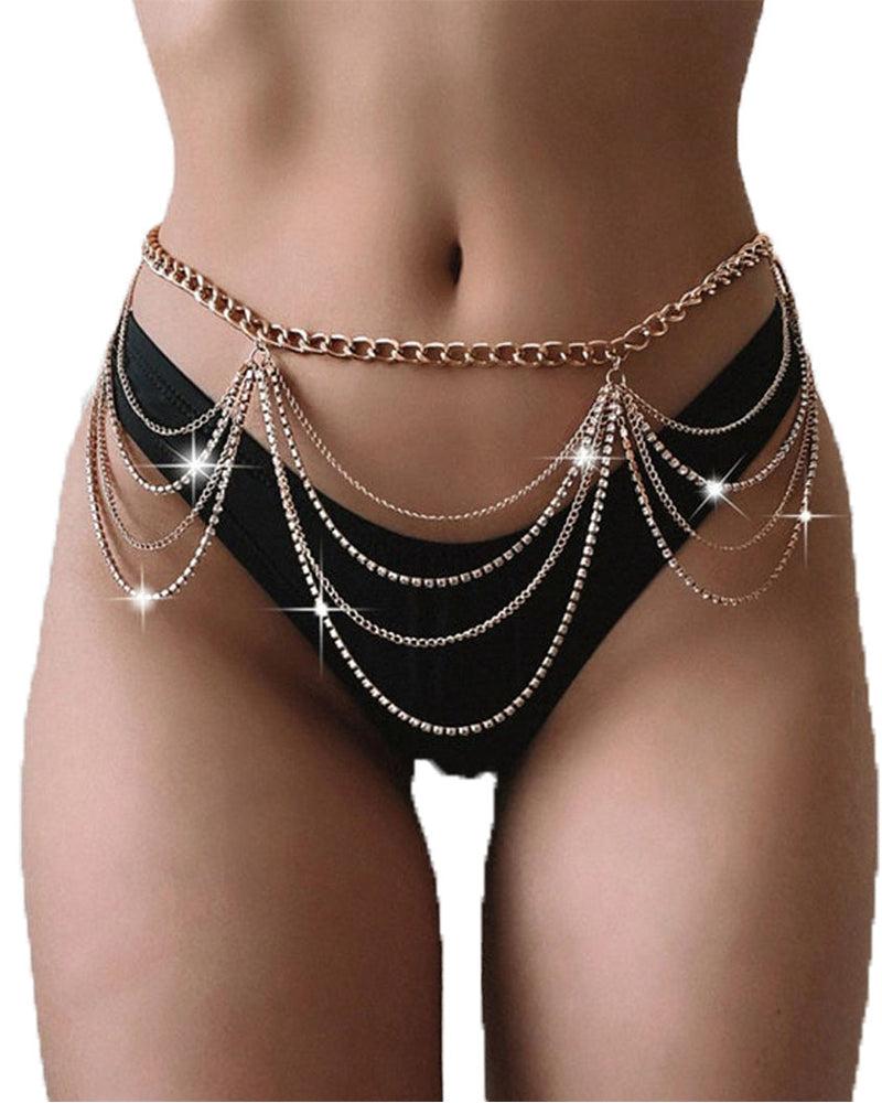 Boho Belly Chain Metal Waist Chain Rhinestone Body Jewelry