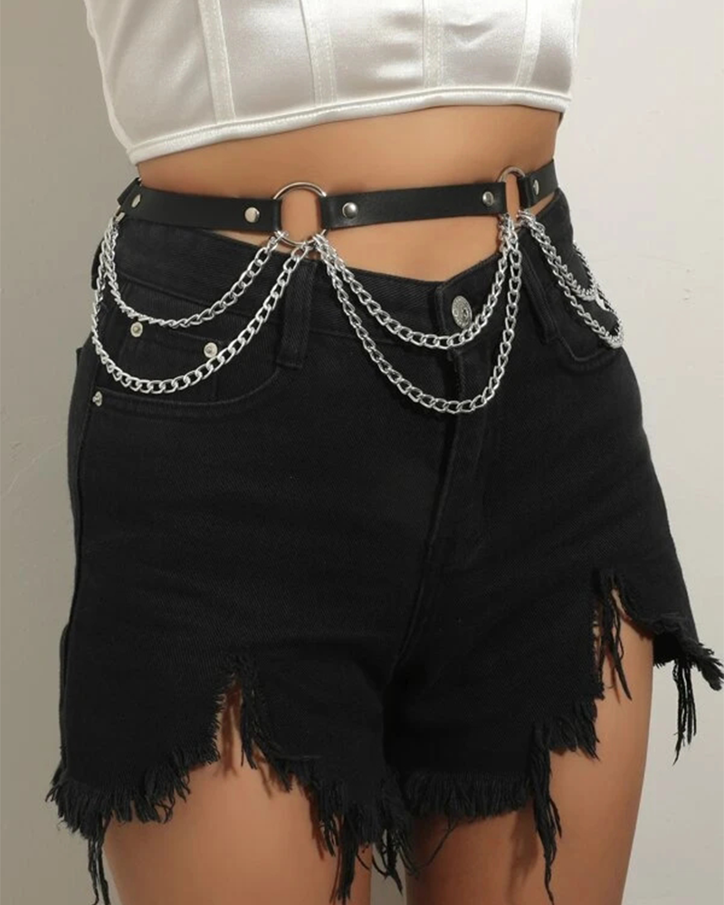 Punk Black Waist Chain Belt Leather Layered Belly Body Chains