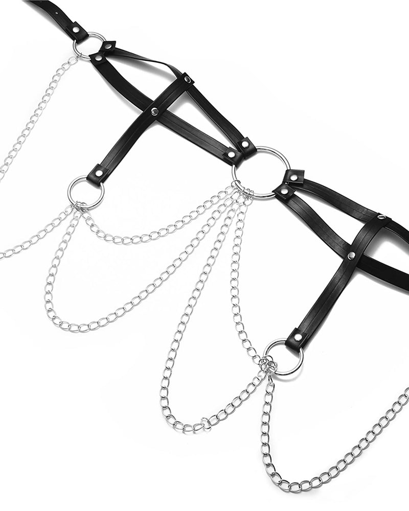 Punk Leather Waist Chain Belt Black Harness Body Chain