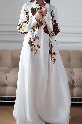 Elegant V-neck Printed Maxi Dress